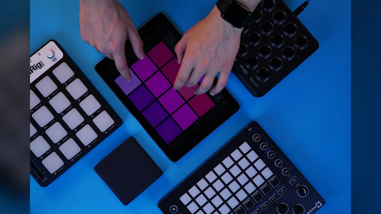 AIRapGenerator: hands tapping beat pads for an instrumental rap beat